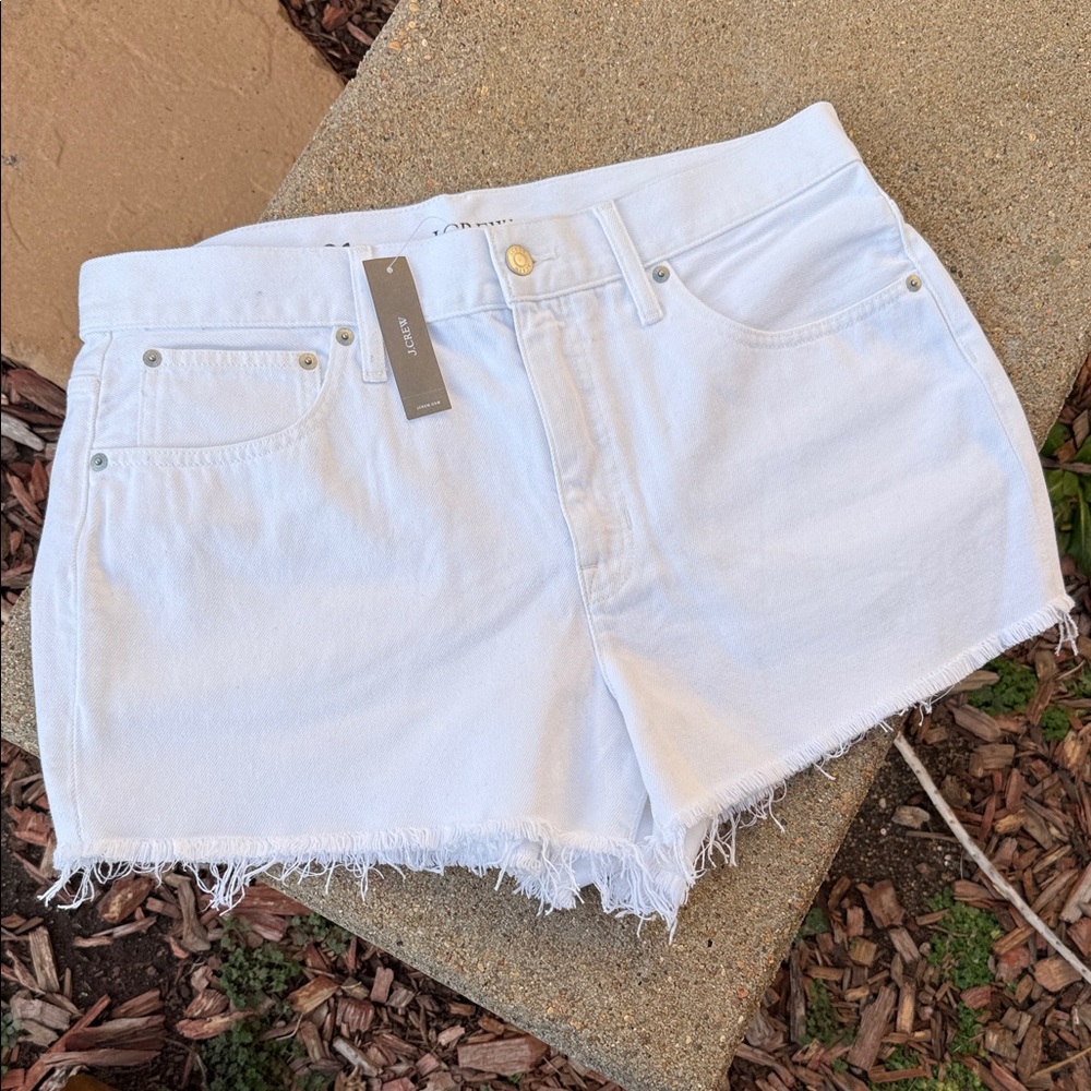 J.Crew Ladies 31 Relaxed Fit White Denim Frayed Bottom Shorts
